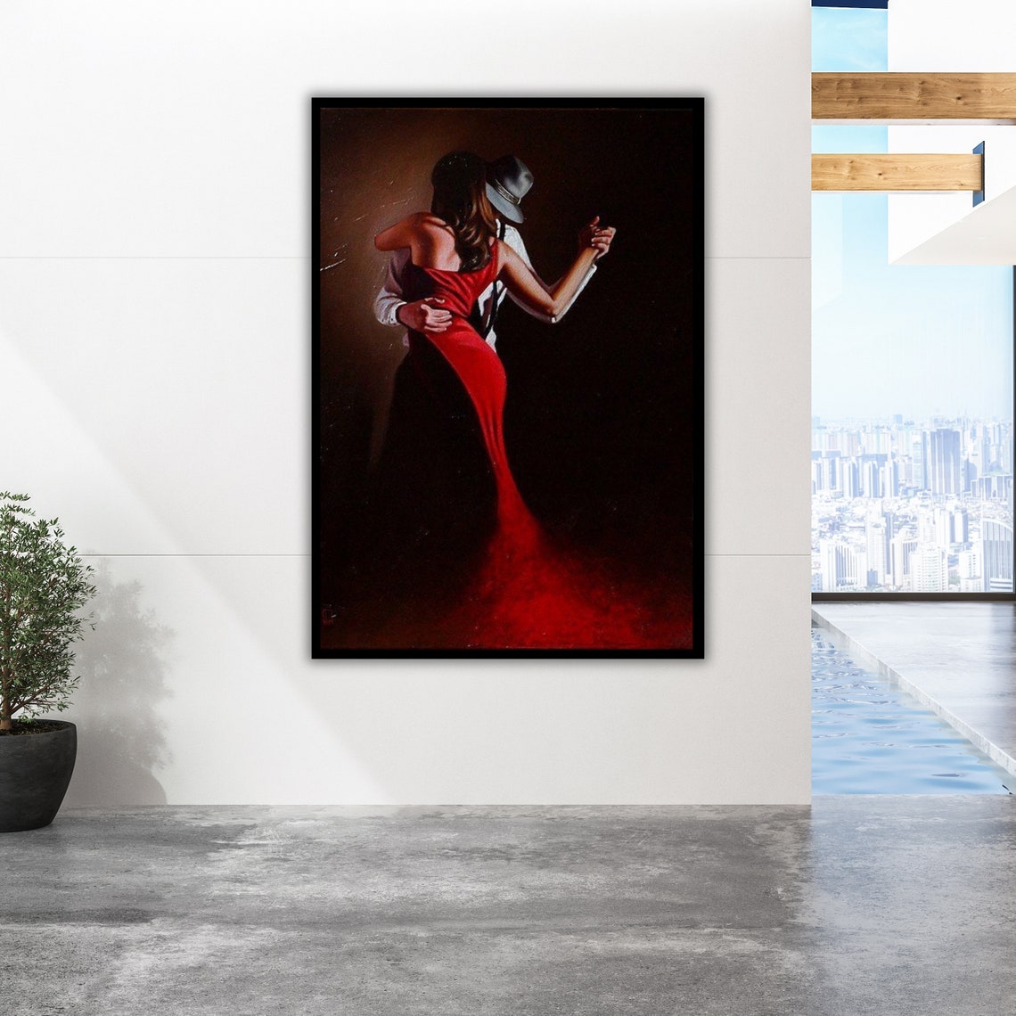 Spanish Flamenco Couple Dancing Dark Red Gown Passionate Art Poster - Image 2