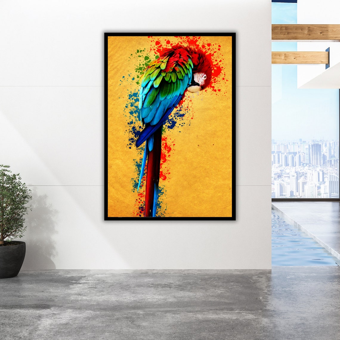Colorful Macaw Parrot On Golden Background Paint Splash Art Poster - Image 5