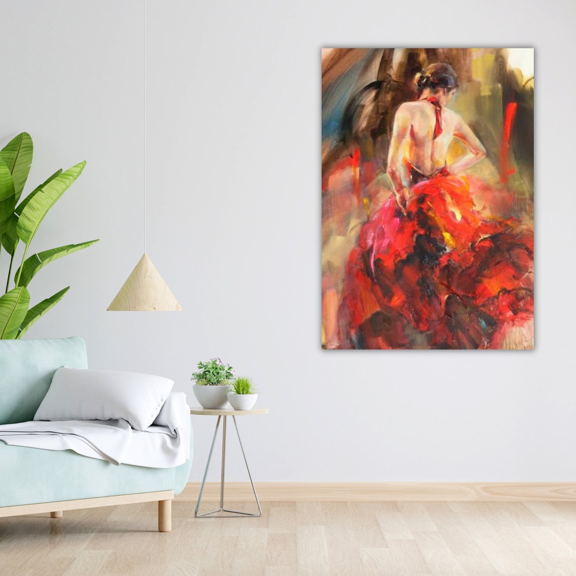 Spanish Flamenco Dancer Red Ruffled Dress Back View Oil Art Poster - Image 5