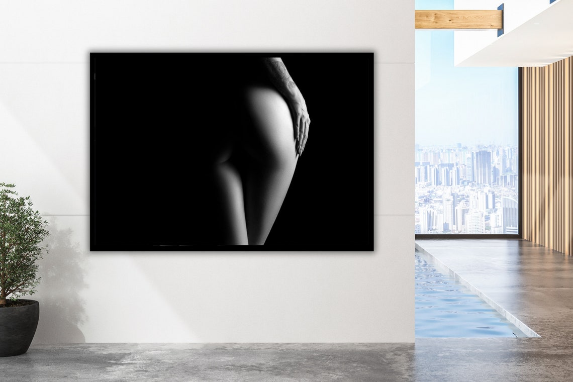 Black And White Nude Rear Silhouette Bodyscape Elegant Fine Art Poster - Image 2