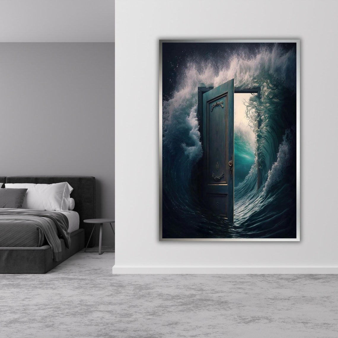 Mystery Door Giant Ocean Wave Surreal Teal Water Dreamscape Poster - Image 4