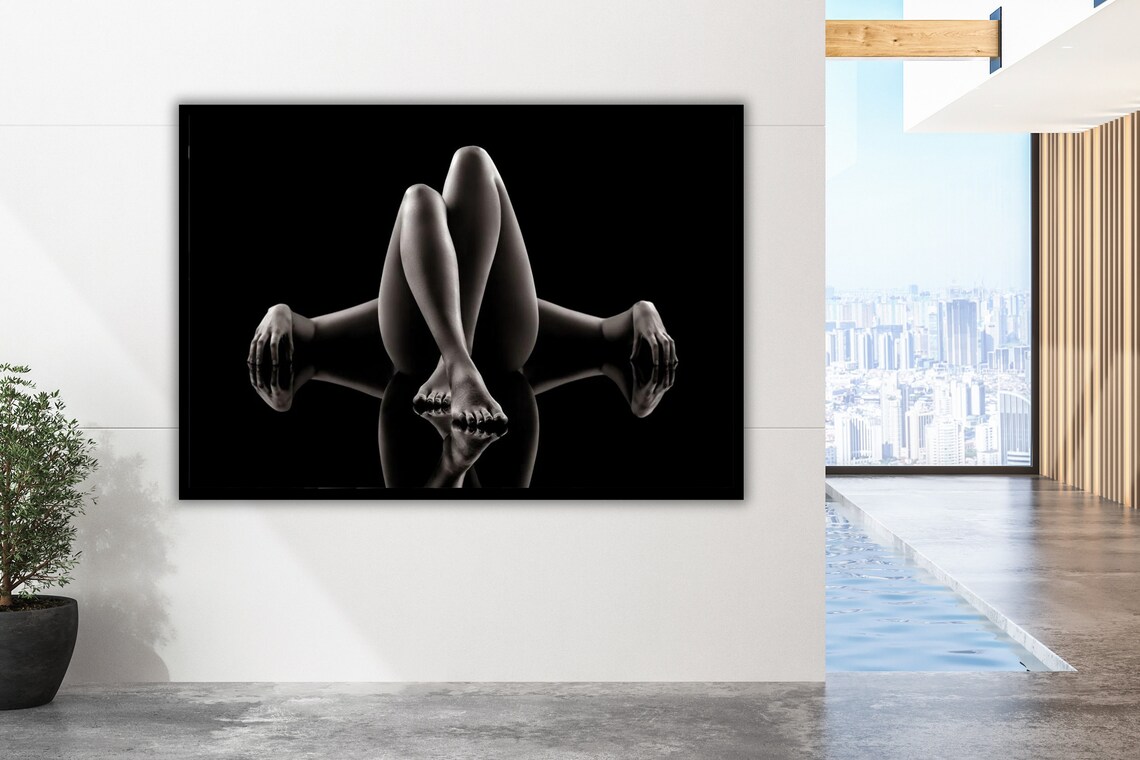 Black And White Crossed Legs Reflection Minimalist Body Form Photo Poster - Image 2