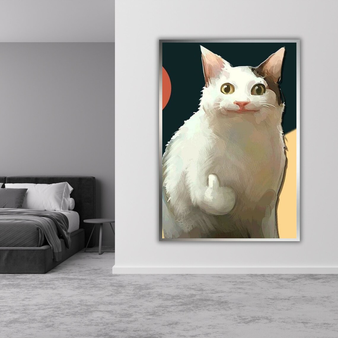 White Cat Giving Middle Finger Funny Meme Portrait Smug Kitty Wall Poster - Image 4