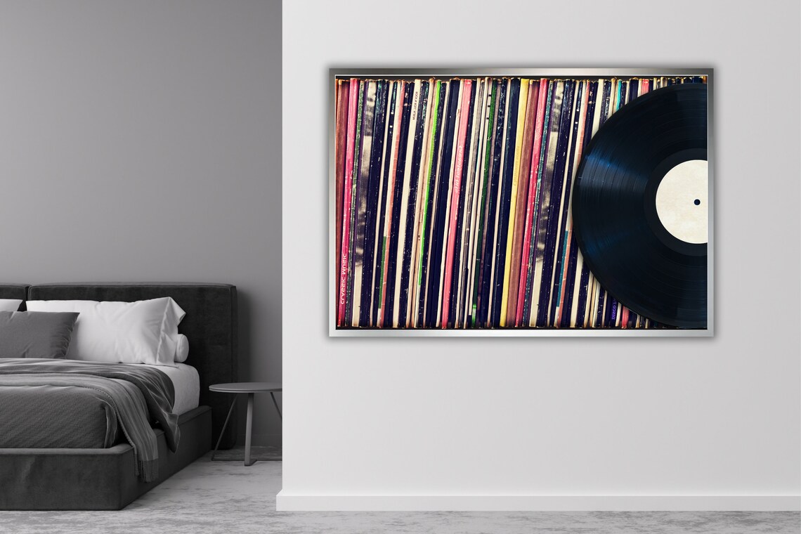 Vinyl Record Collection One Record Sliding Out Retro Music Wall Art Poster - Image 4