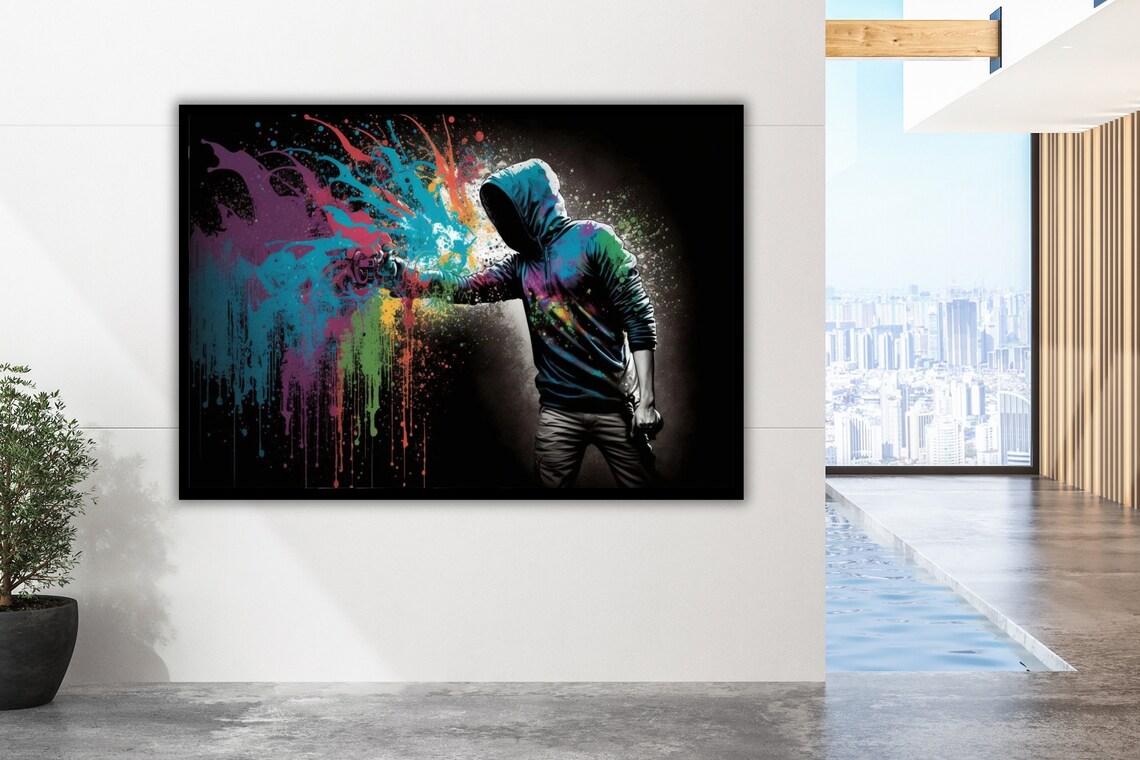 Hooded Graffiti Artist Spray Paint Color Burst Street Art Wall Poster - Image 2