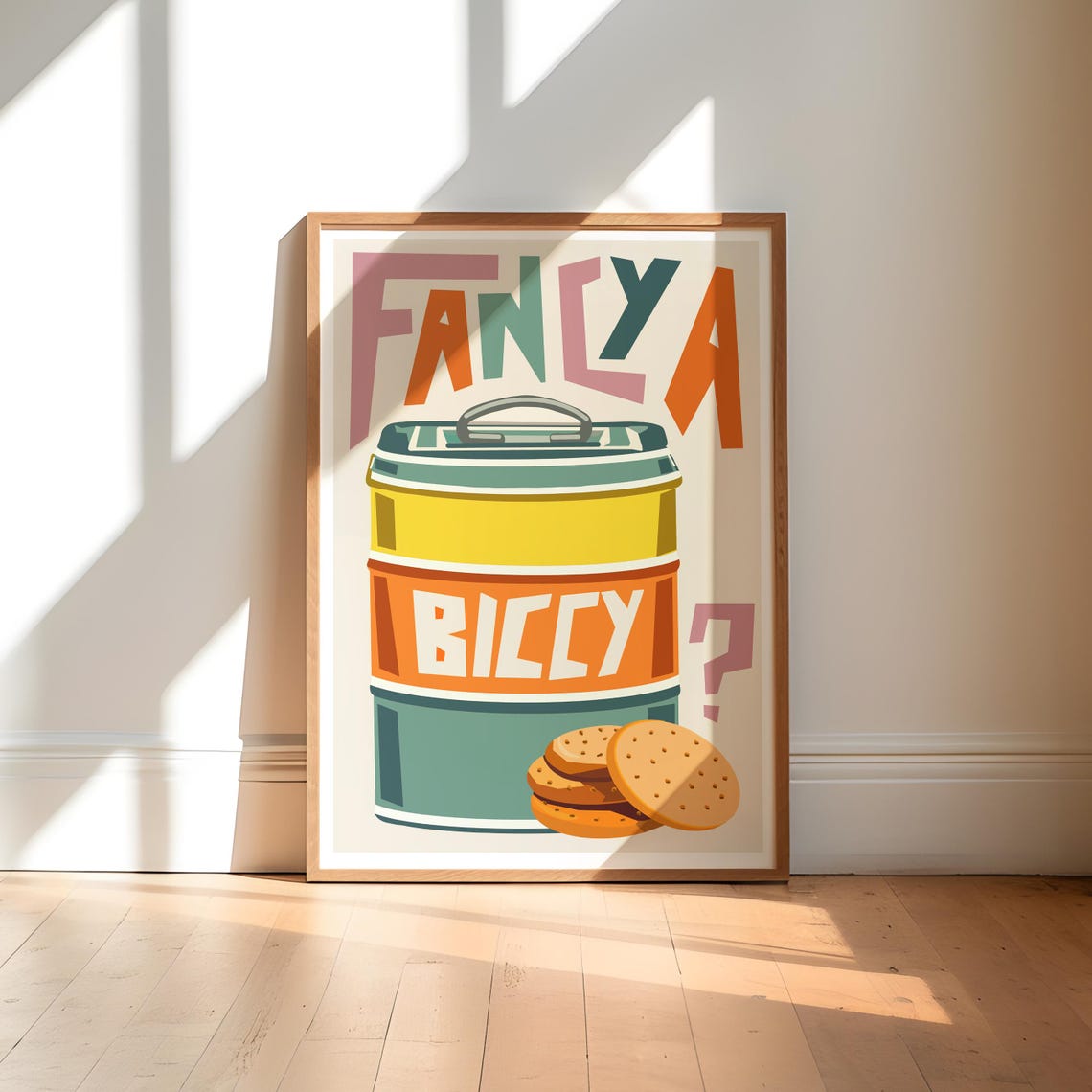 Fancy A Biccy Biscuit Tin Retro Kitchen Funny Typography Poster