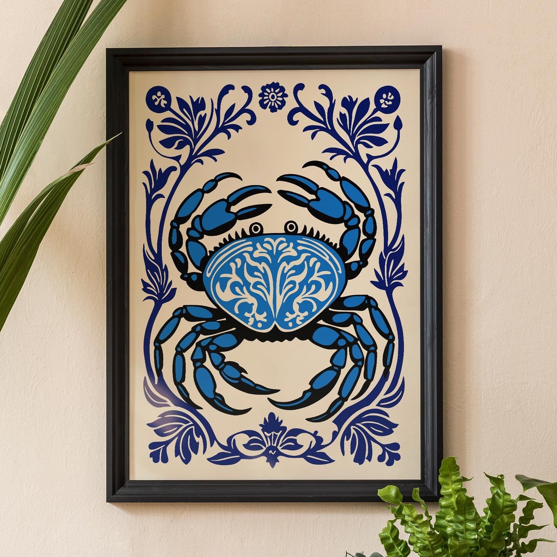 Blue Crab Art Print Nautical Coastal Wall Decor Seafood Illustration Nautical Home Decor Elegant Kitchen Wall Art Bathroom Wall Decor - Image 3
