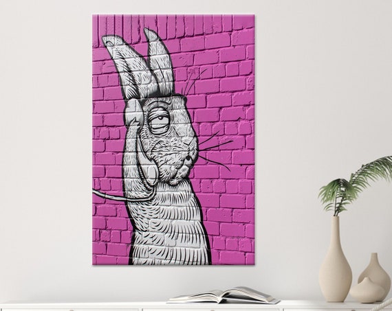 Hare On Phone Canvas Art Abstract Pink Wall Decor