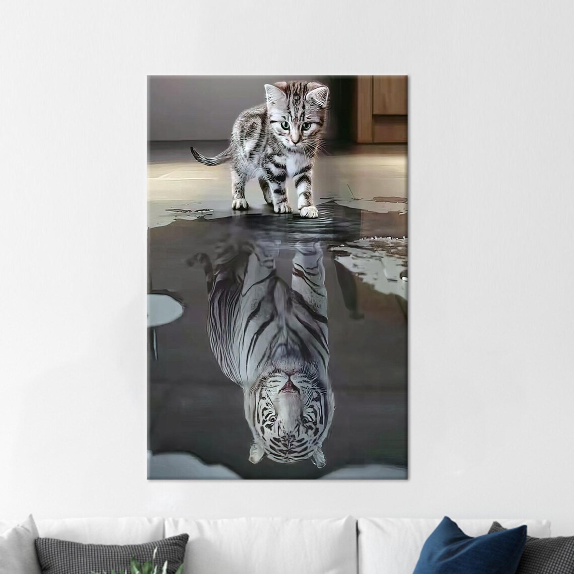 Tiger Reflection Cat Art Print, Motivational Decor