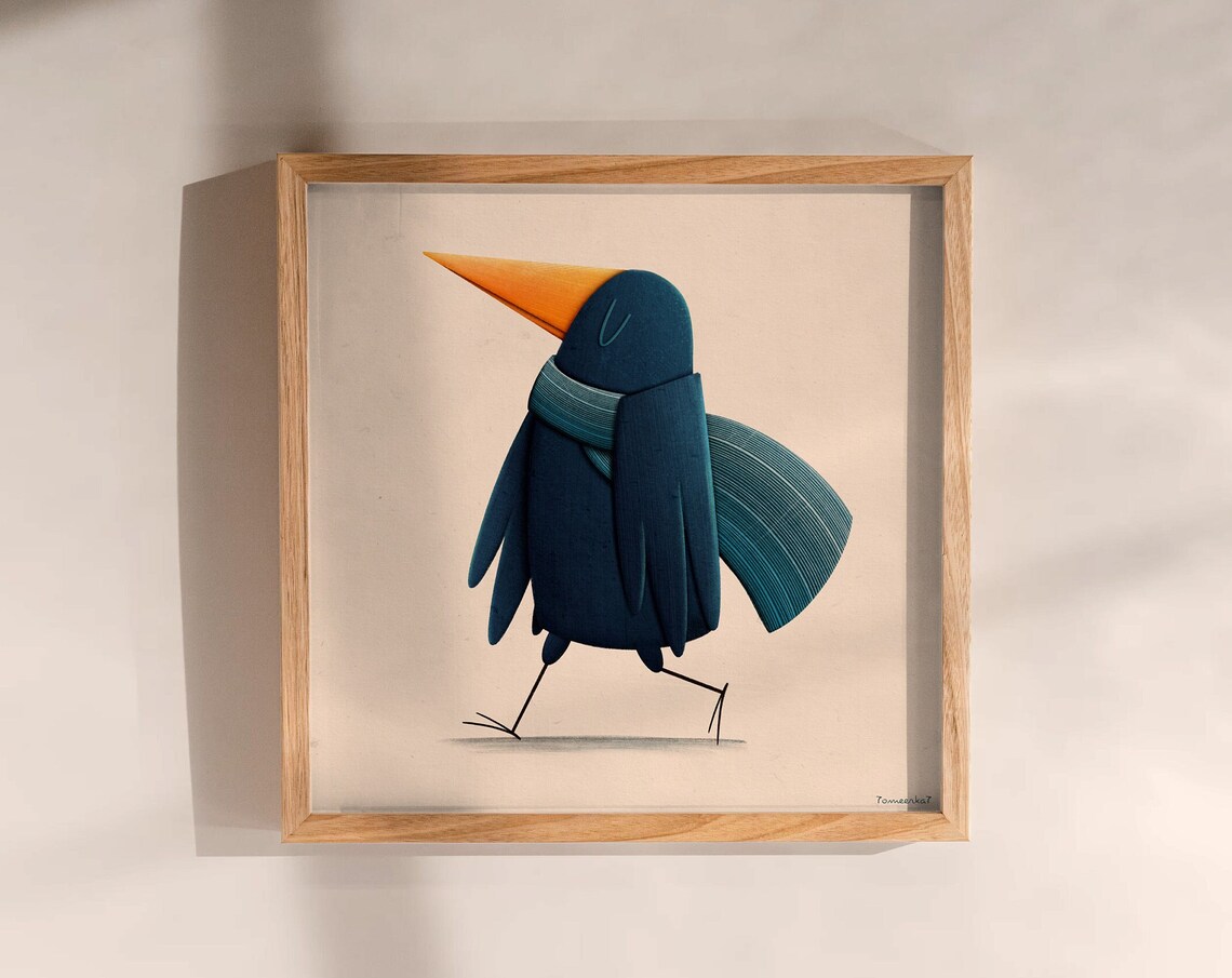 Blue Bird Illustration, Bird Art Print