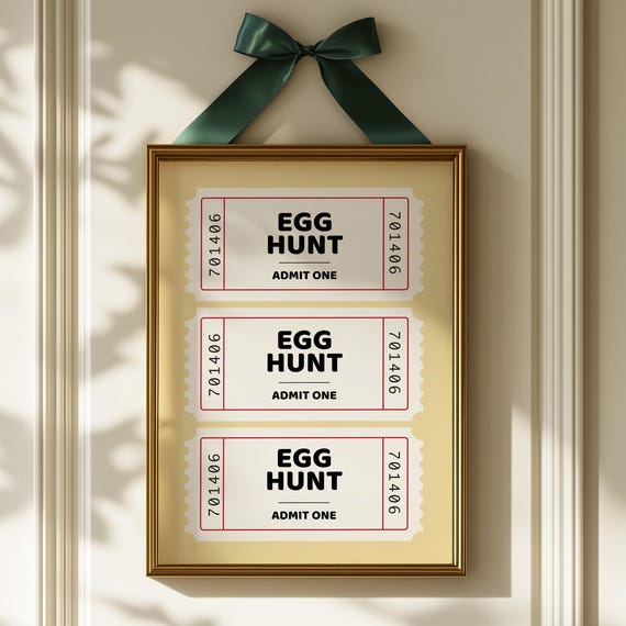 Egg Hunt Admit One Retro Ticket Stub Easter Spring Decor Wall Poster