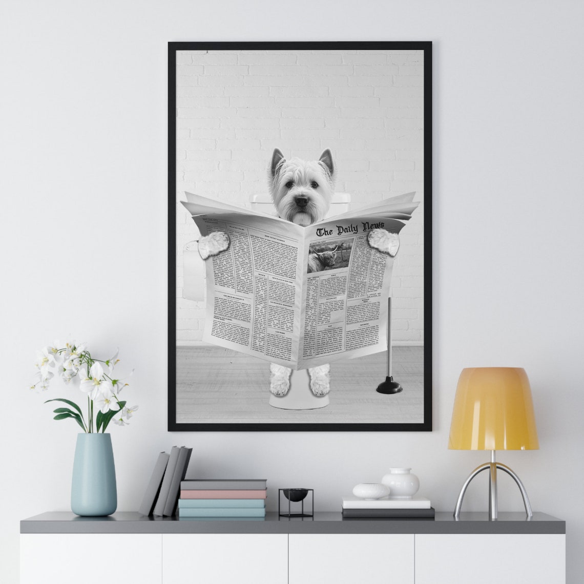 West Highland Terrier Reading Newspaper on Toilet Funny Poster - Image 2