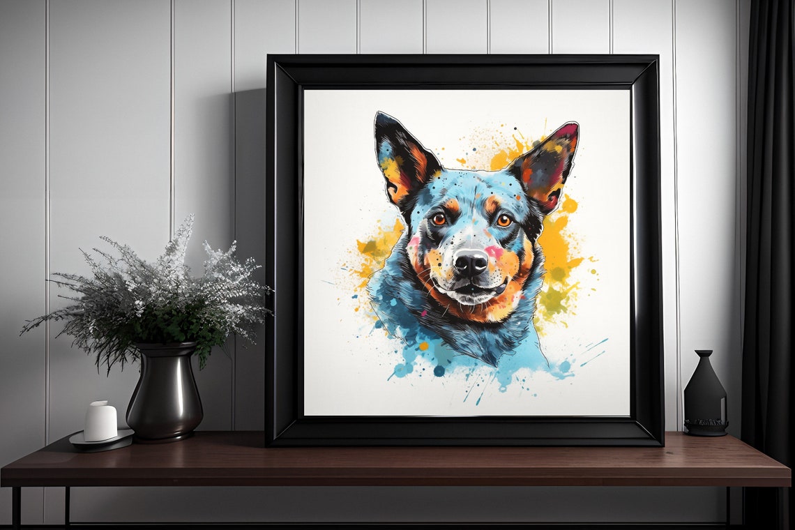 Australian Cattle Dog Blue Heeler Watercolor Splatter Dog Poster