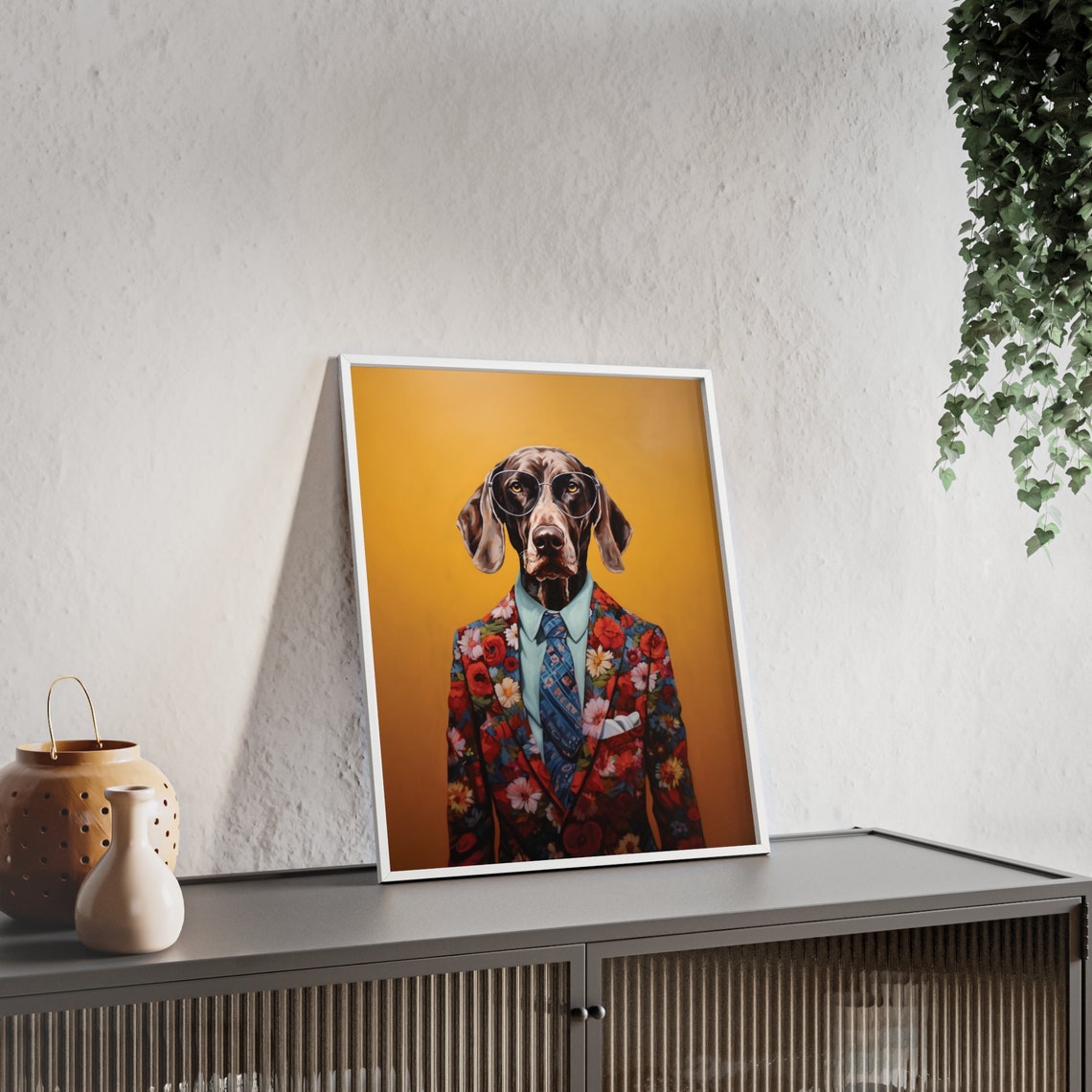 German Shorthaired Pointer Dog in a Floral Suit Portrait Poster - Image 2