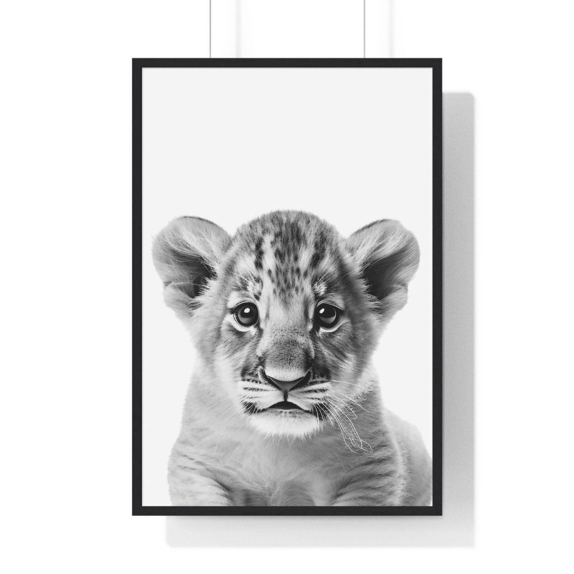 Baby Lion Cub Portrait in Black and White Nursery Style Poster - Image 2