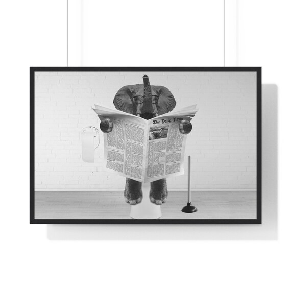 Elephant With Glasses Reading Newspaper on Toilet Funny Poster