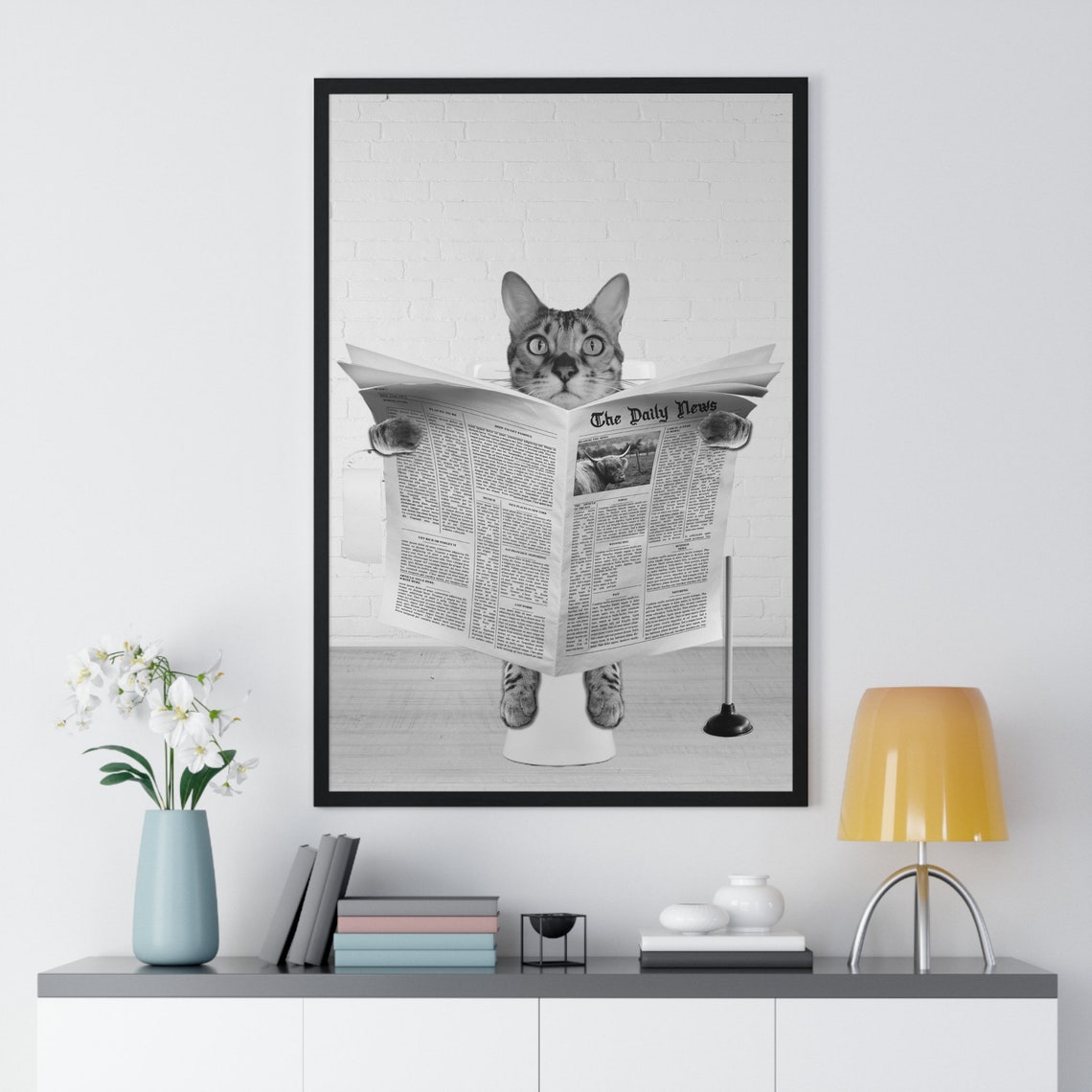Bengal Cat Reading Newspaper on Toilet Funny Bathroom Poster - Image 2