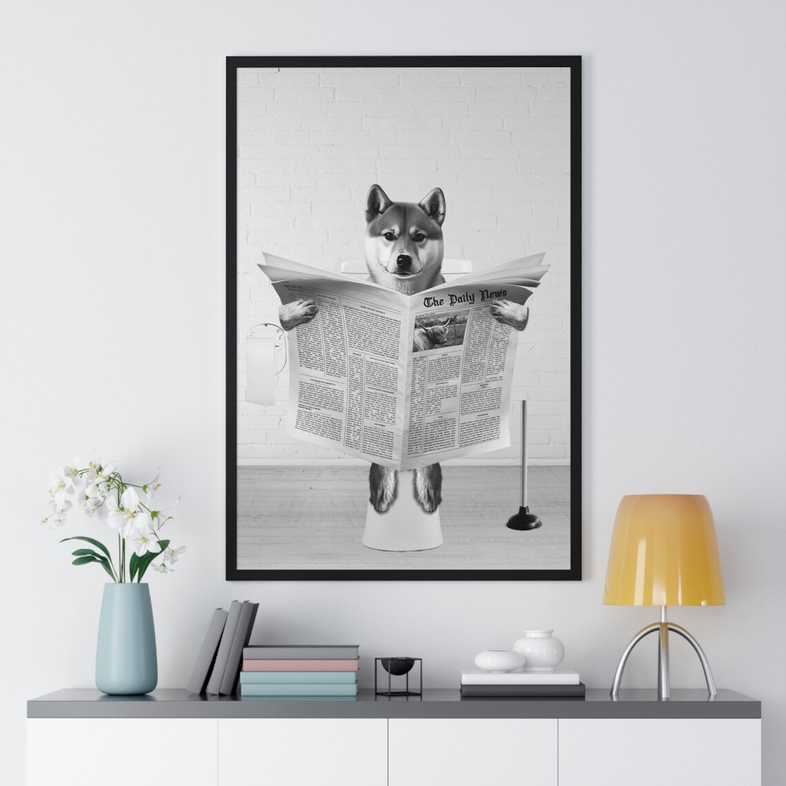 Shiba Inu Art Funny Bathroom Print Toilet Poster Bathroom Art Shiba Inu Black And White - Image 2