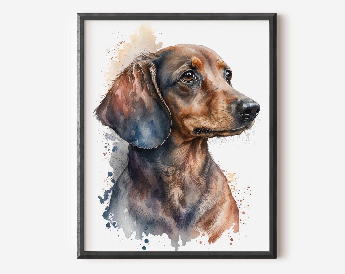 Dachshund Watercolor Portrait Brown Pet Dog Lover Art Poster