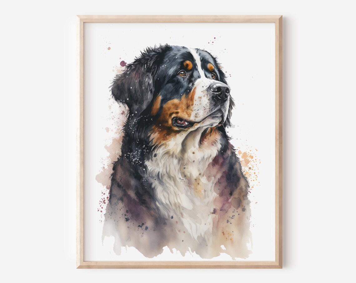 Bernese Mountain Dog Watercolor Pet Portrait Lover Art Poster