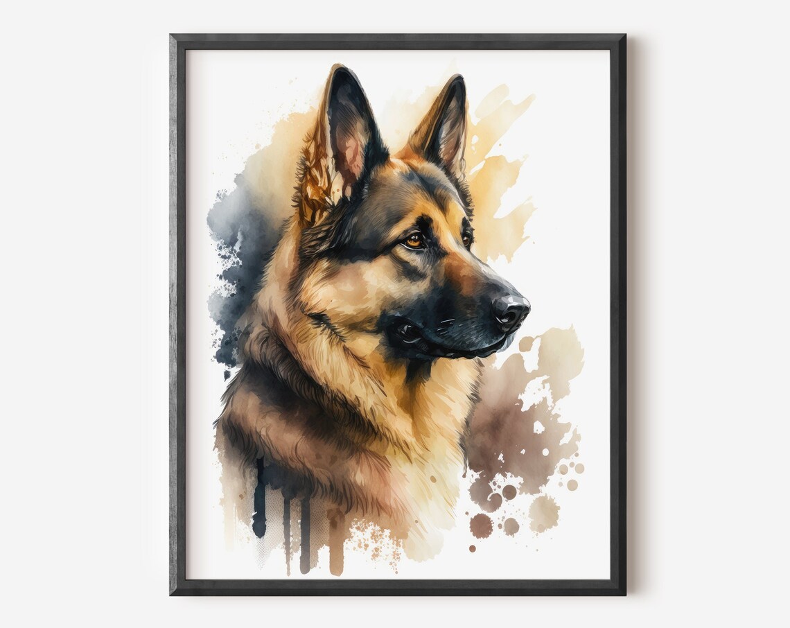 German Shepherd Watercolor Portrait Loyal Dog Lover Art Poster