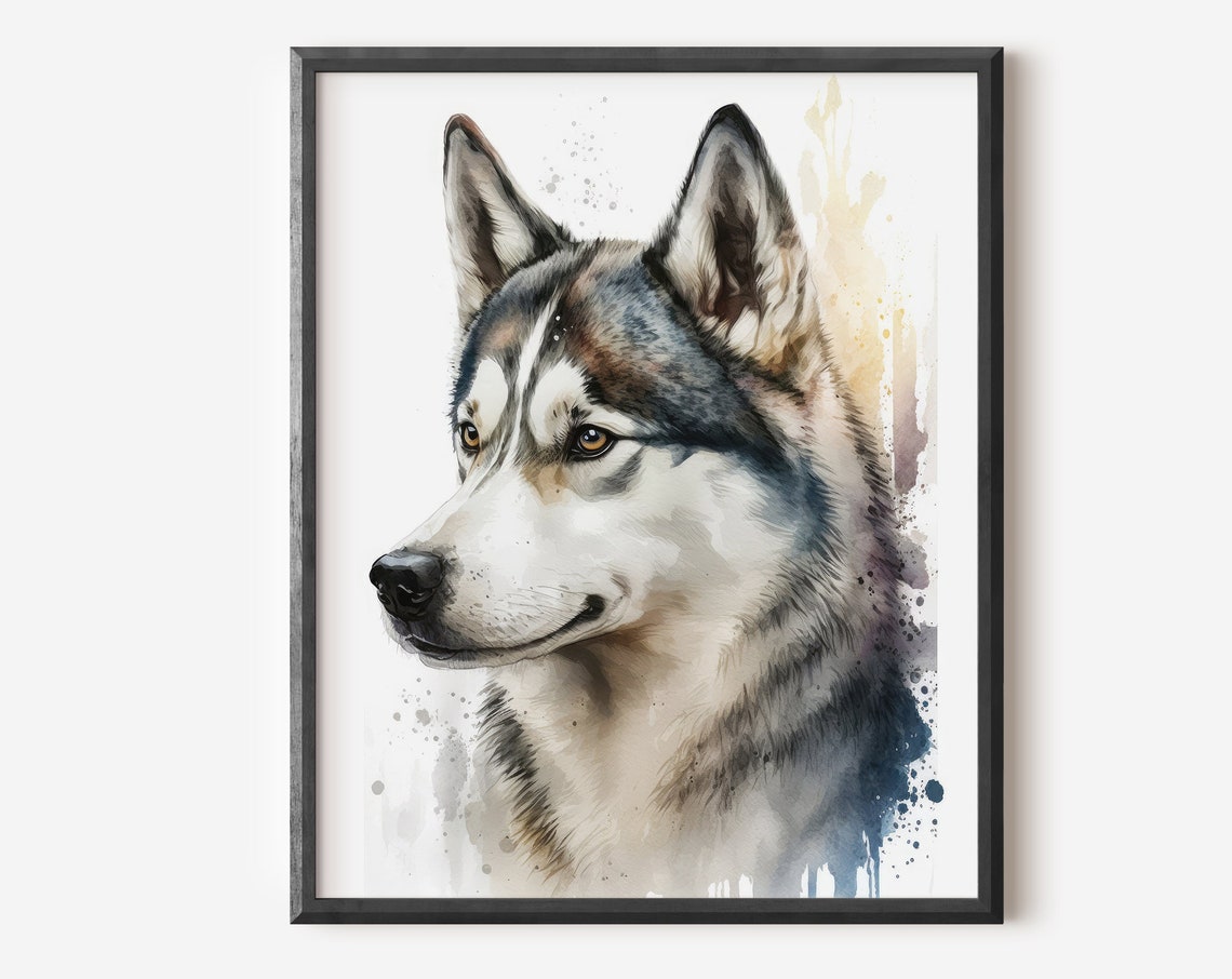 Siberian Husky Watercolor Portrait Noble Side Profile Dog Art Print