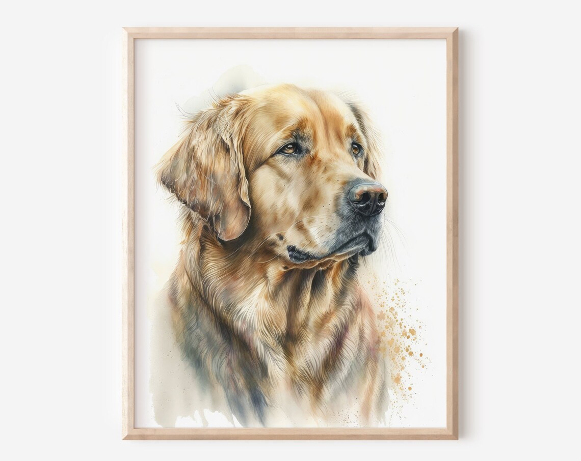 Golden Retriever Watercolor Portrait Gentle Dog Lover Art Poster