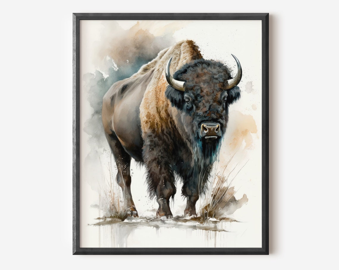 American Bison Buffalo Watercolor Poster Wildlife Prairie Decor Art