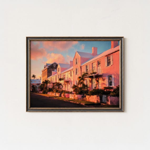 Bermuda Colonial Houses Pastel Painting Tropical Island Architecture Art Print