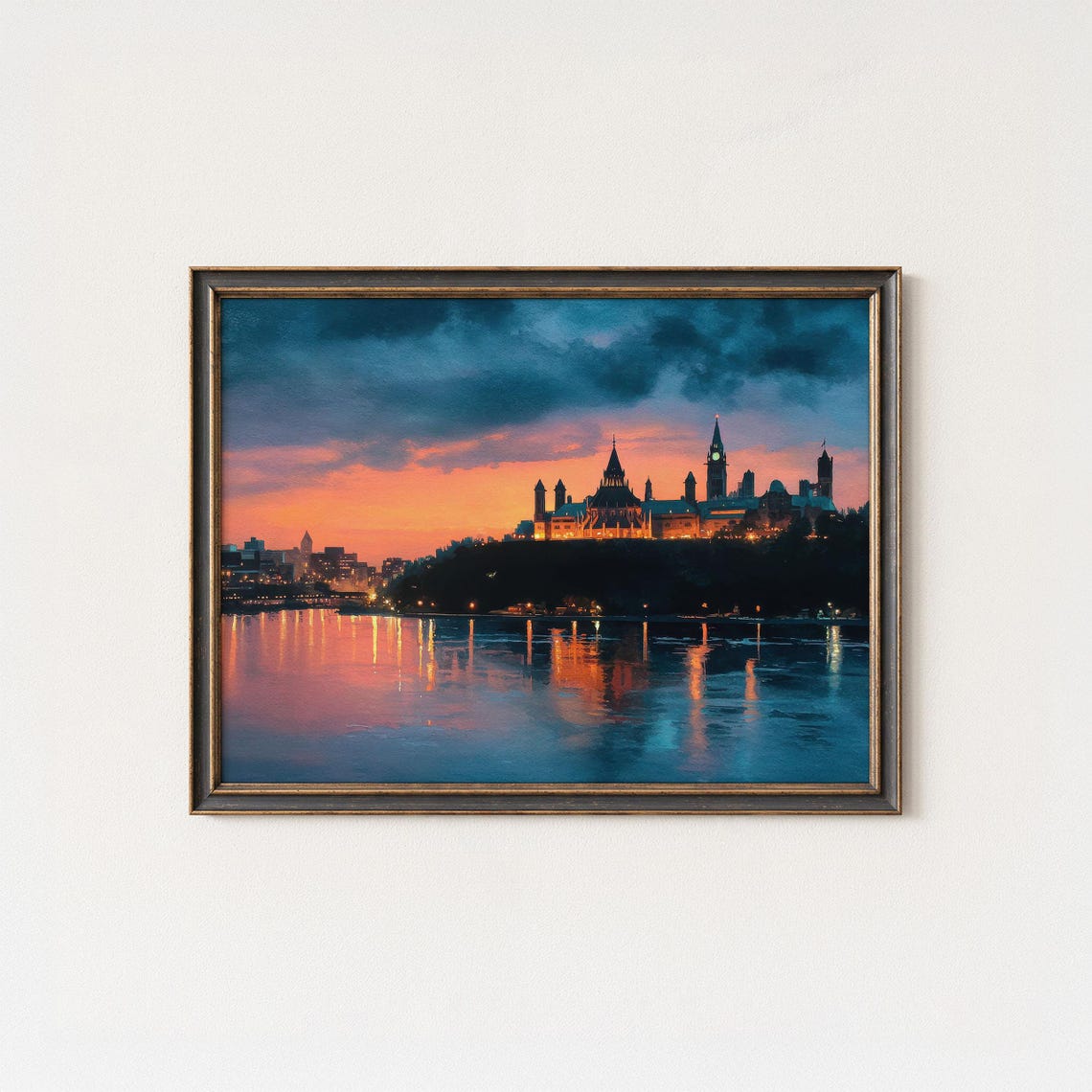 Ottawa Parliament Hill Sunset Reflected On The River Cityscape Print