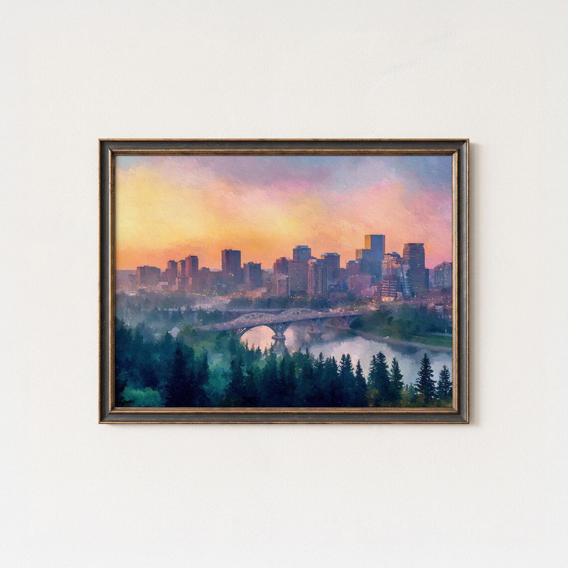Edmonton Skyline Art Print Alberta Cityscape Oil Painting Style