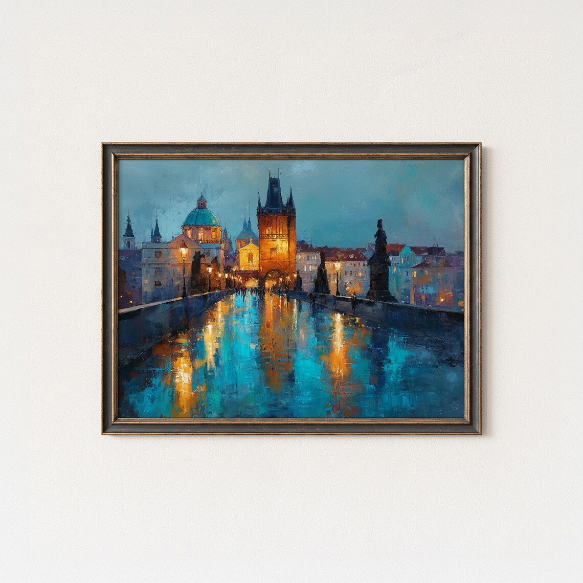 Prague Charles Bridge Art Print, Semiabstract Cityscape
