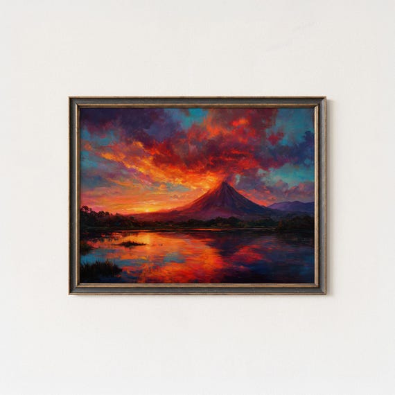 Arenal Volcano Sunset Oil Painting Costa Rica Landscape Canvas Print