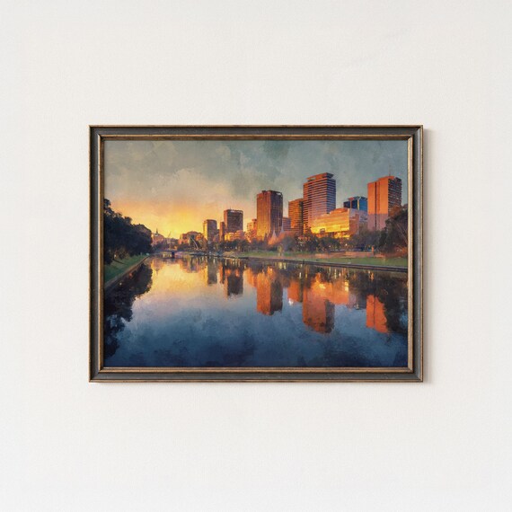 Adelaide Skyline Sunset Watercolor Art Print South Australia Cityscape