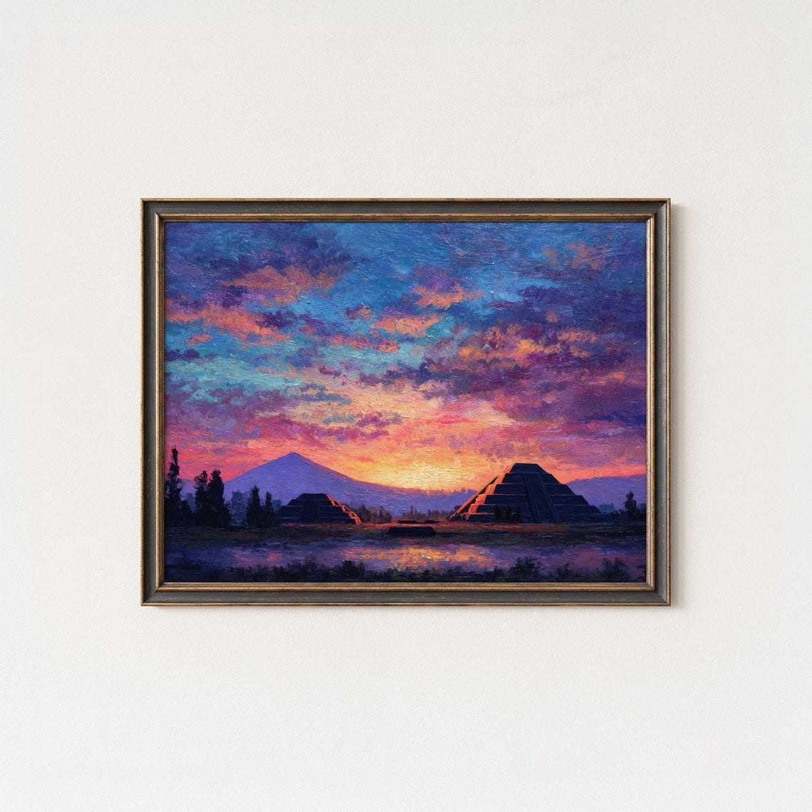 Teotihuacan Sunset Print Aztec Pyramid Landscape Mexico Wall Art
