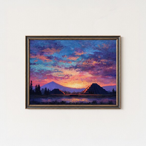Teotihuacan Pyramid Sunset Vibrant Mexico Ancient Ruins Art Print