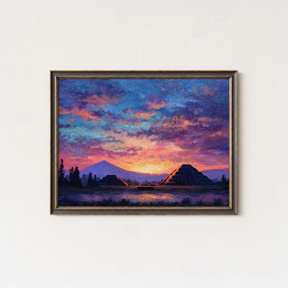 Teotihuacan Sunset Print Aztec Pyramid Landscape Mexico Wall Art