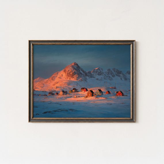 Nuuk Greenland Art Print Arctic Village Sunrise Nordic Winter Decor