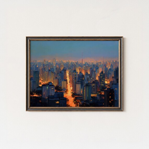 So Paulo Skyline Print Brazil Cityscape Urban Night Lights