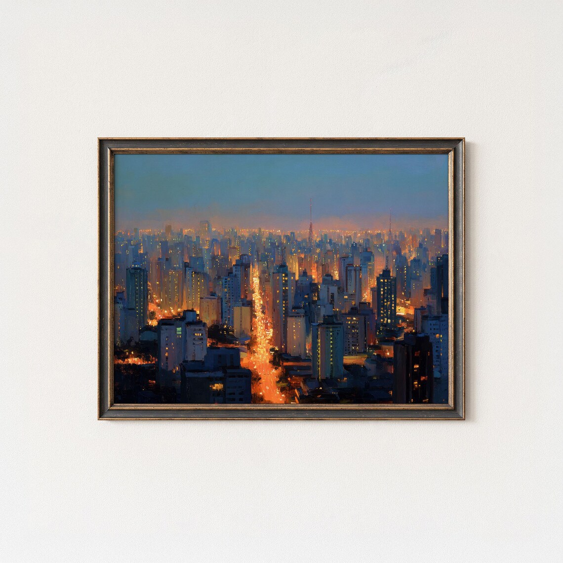 So Paulo Skyline Print Brazil Cityscape Urban Night Lights