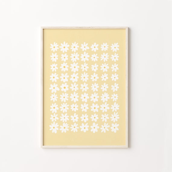 Daisies Botanical Art Print, Pastel Yellow Decor