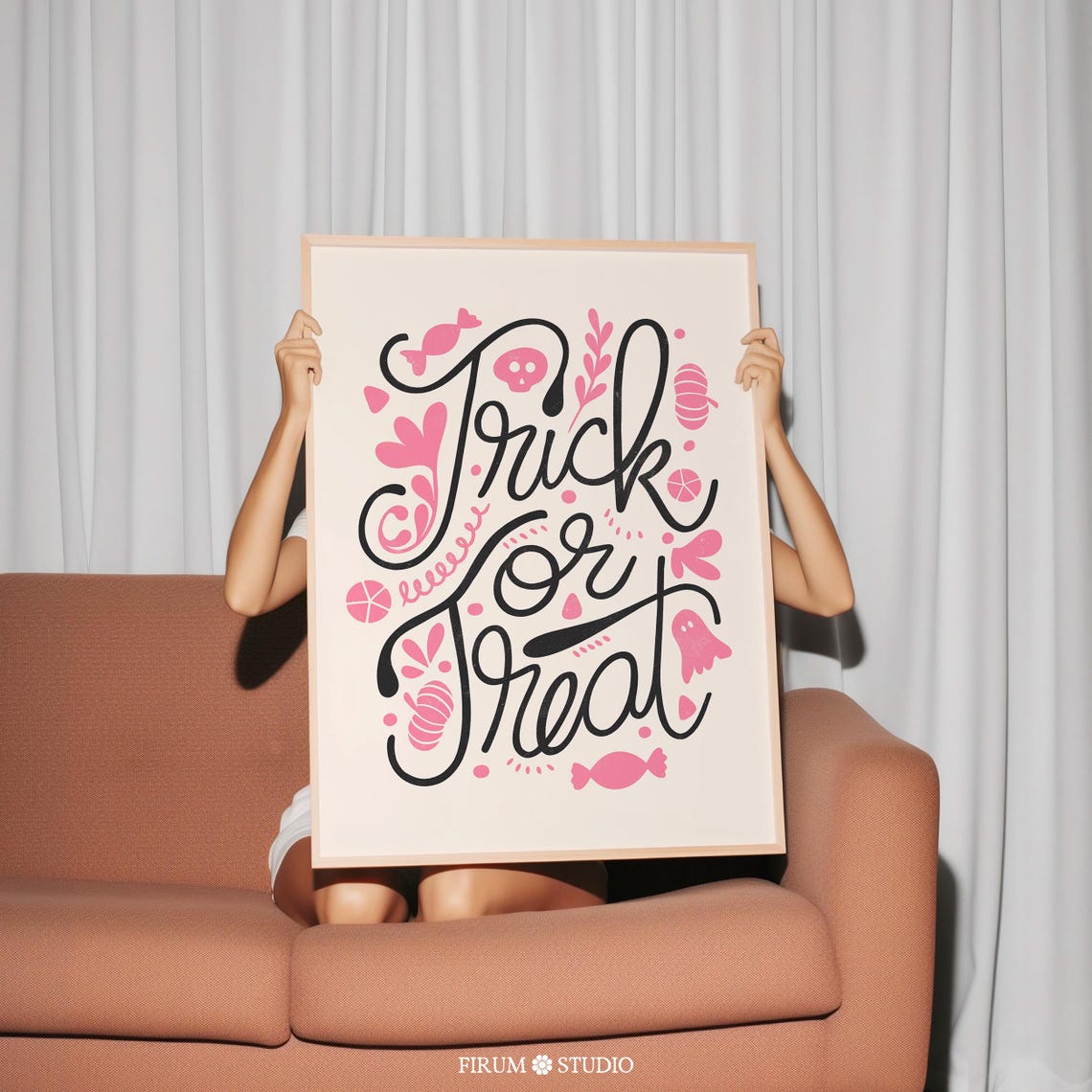 Trick Or Treat Pink Halloween Art Print - Image 2