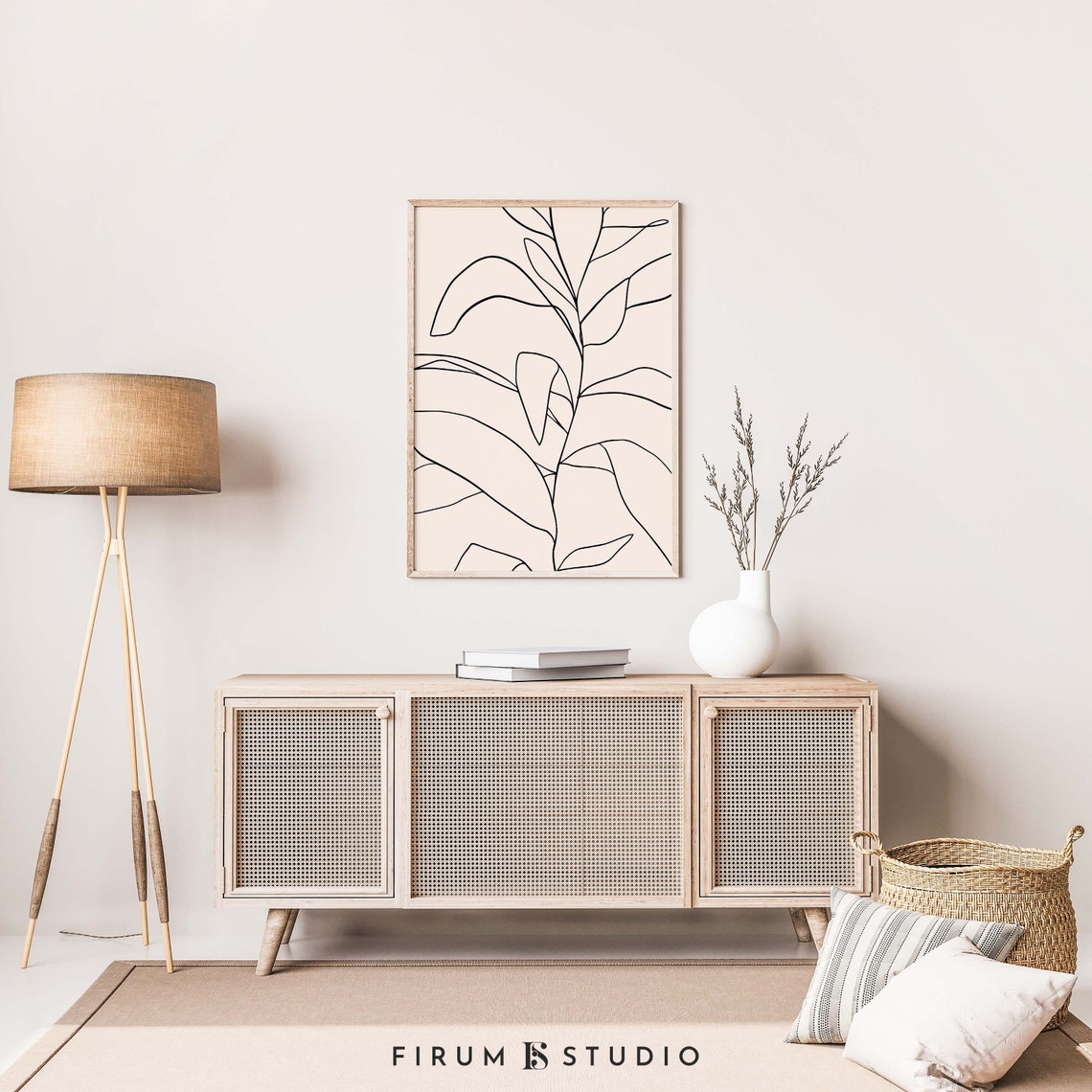 Fine Single Line Botanical Branch Drawing Neutral Minimal Poster - Image 2