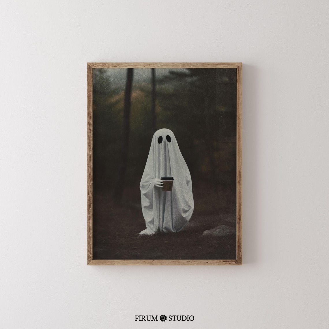 Ghost Drinking Coffee Dark Forest Moody Halloween Photo Poster - Image 2