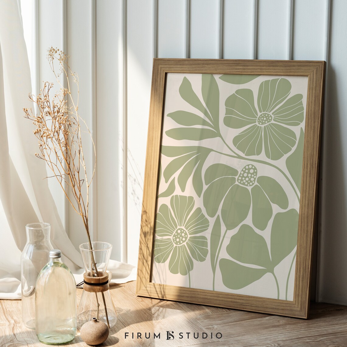 Muted Green Abstract Botanical Art Print, Boho Floral - Image 2