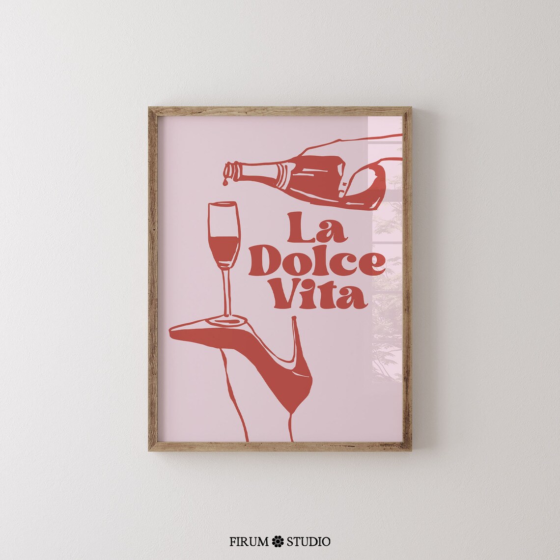 La Dolce Vita Italian Quote Red Pink Chic Trendy Bar Cart Wall Art - Image 2