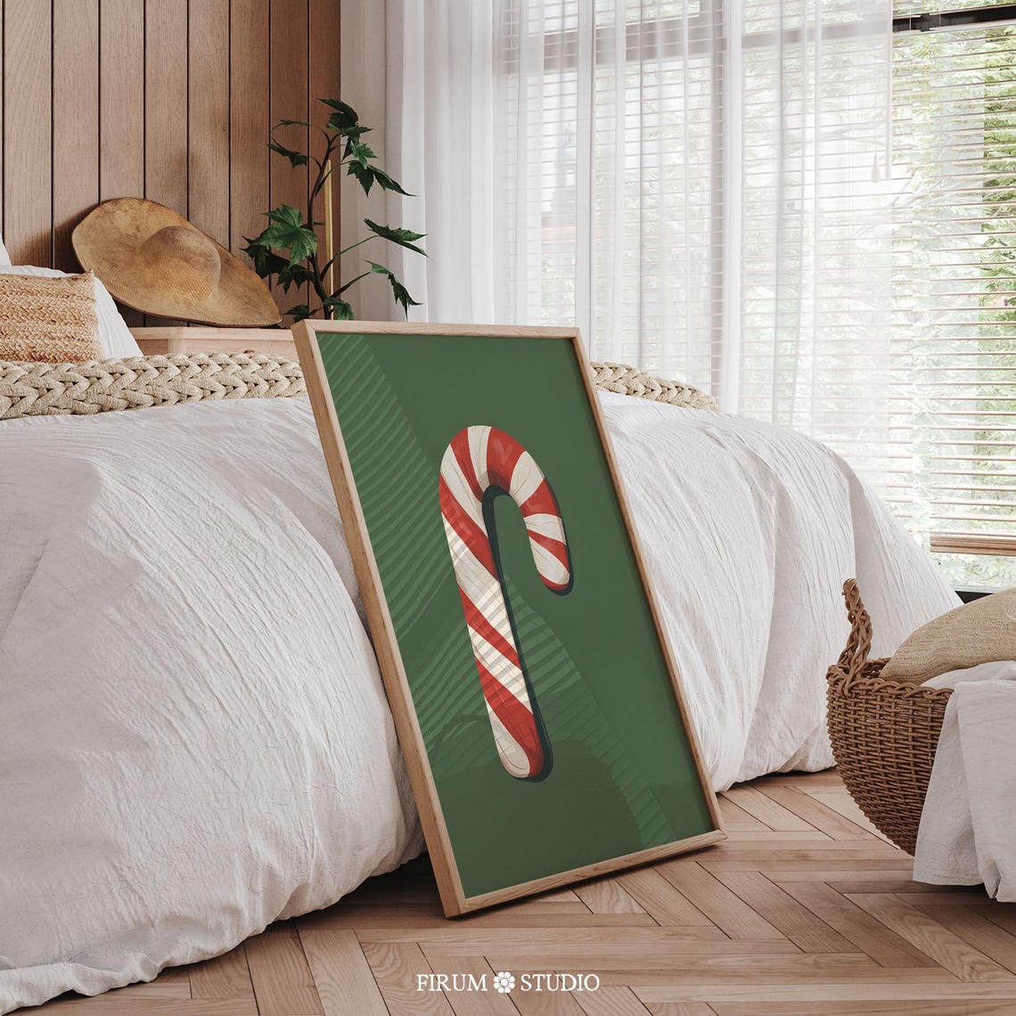 Candy Cane Red White Minimalist Christmas Green Holiday Art Print - Image 2