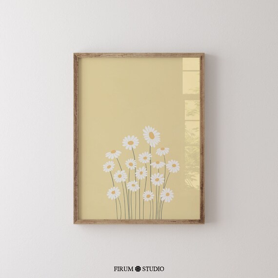 Pastel Yellow Daisies Botanical Boho Art Print