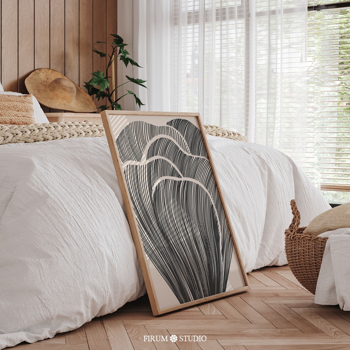 Flowing Black Hatch Lines Organic Abstract Beige Statement Poster - Image 2