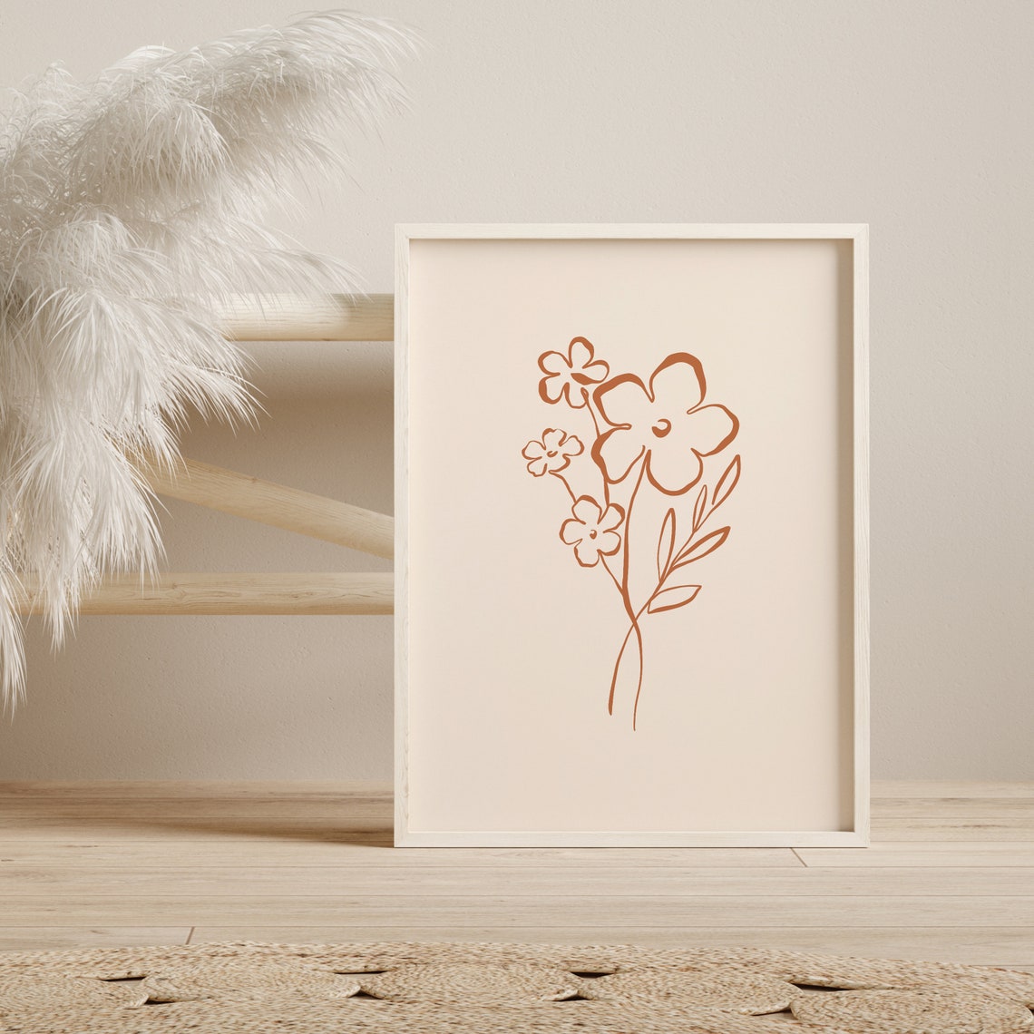 Terracotta Line Flowers Minimal Floral Outline Drawing Poster - Image 2